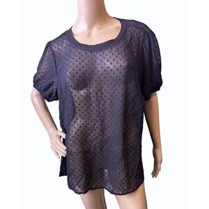 Torrid Sheer‎ Black Dotted Puff Sleeve Swiss Dot Blouse Size 0/Large Women's Top